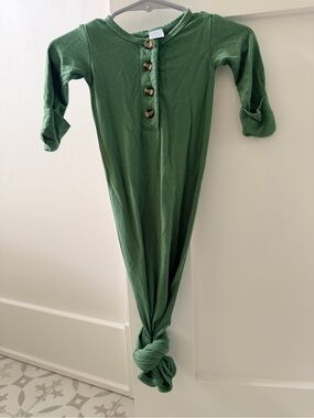 Lou Lou & Company Olive Green Knotted Baby Gown with Button Placket